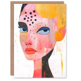 Artery8 Greeting Card Woman Portrait Texture Patterns Abstract Modern For Her Woman Birthday Card