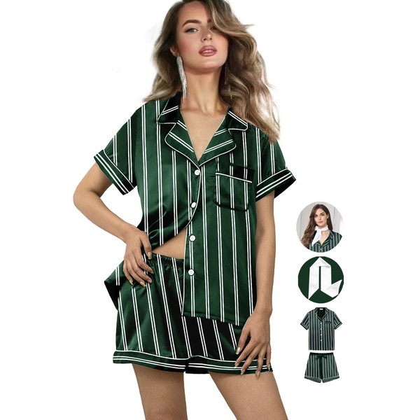 WJing Yi Jia 3Pcs Womens Silk Satin Pajama Sets XS-2XL