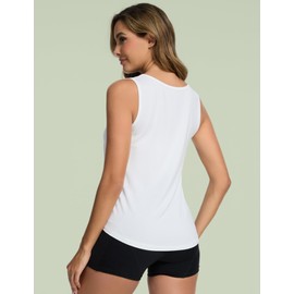 GYS Women Tank Tops Loose Fit Summer Basic Sleeveless Tops Bamboo Viscose Pajama Shirts, White, Large