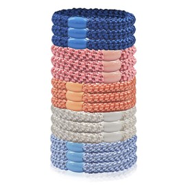 Hair Bobbles 15 Pack for Women & Girls - Multicoloured, Thick & Thin, No Metallic Braid (Powder Blue Series)