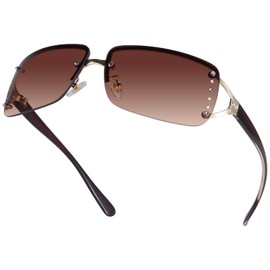 Dollger Rimless Y2K Sunglasses for Women Men Rectangle Trendy Clear Glasses Retro Frameless Fashion Wrap around Deigner 90s 2023 Brown Shades