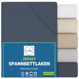 Cozita Basics Fitted Sheet 140 x 200 cm - 100% Cotton Jersey Bed Sheet, Oeko-Tex Certified, Up to 25 cm Mattress Height - Anthracite