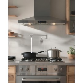 Fransiton Brushed Nickel Pot Filler, Pot Filler Faucet Wall Mount, Brass Folding Stretchable with Double Joint Swing Arm Single Hole Two Handles Kitchen