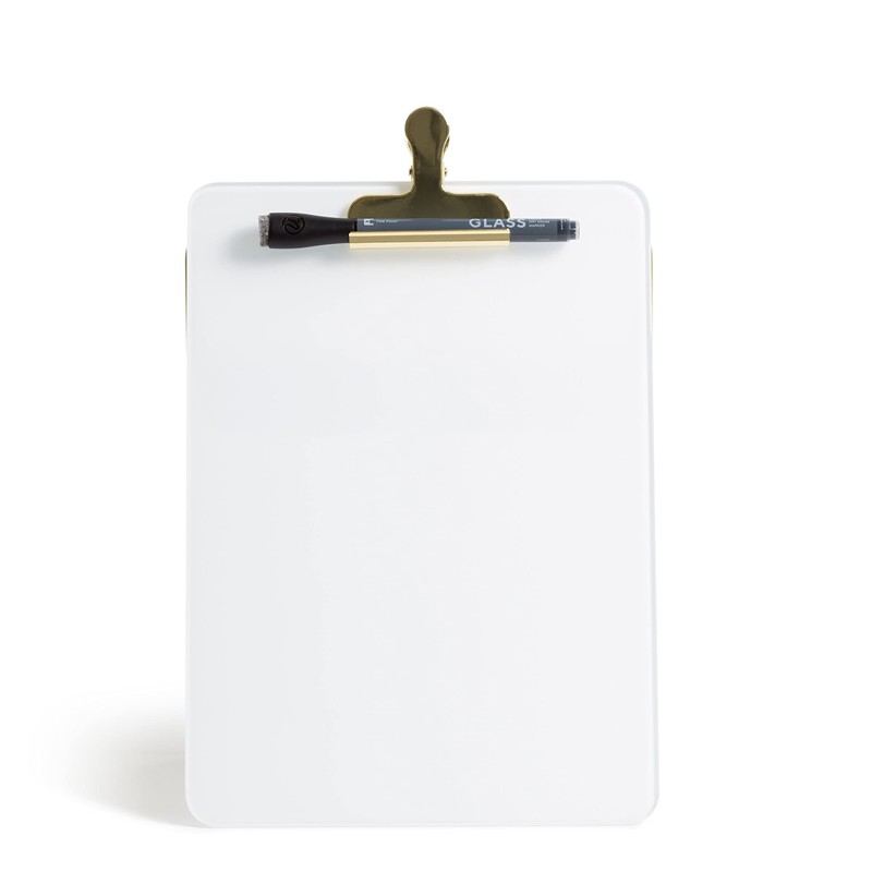U Brands Glass Dry-Erase Desktop Easel, Tempered Glass, Gold Metal
