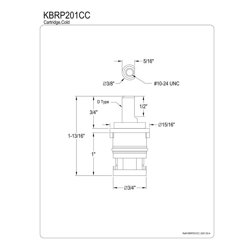 Kingston Brass KBRP201CC Cold Cartridge for KF471 (1 Piece), Raw