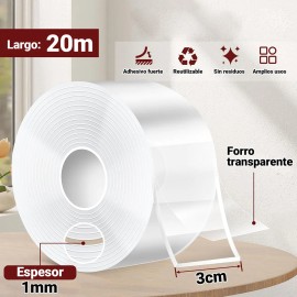 Cinta Nano Adhesiva De Doble Cara Lavable Reutilizable 20mts