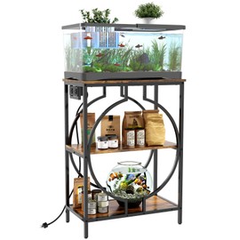 HavenlyYouth 10 Gallon Aquarium Stand with Power Outlet, 3 Tier Heavy Duty Metal Fish Tank Stand with Storage, Fish Tank Table for Home Office, 21.3" x 11.8" x 29", Rustic Brown