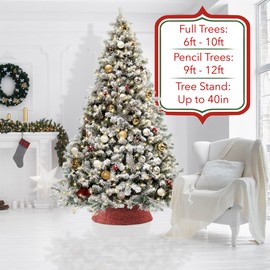 Casafield 42-Inch Christmas Tree Collar, Woven Water Hyacinth Tree Base Cover with Cord Cut Out, Red