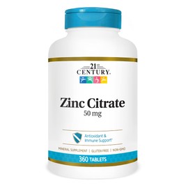 21st Century HealthCare Zinc Citrate Tablets 50mg, 360 Count, White