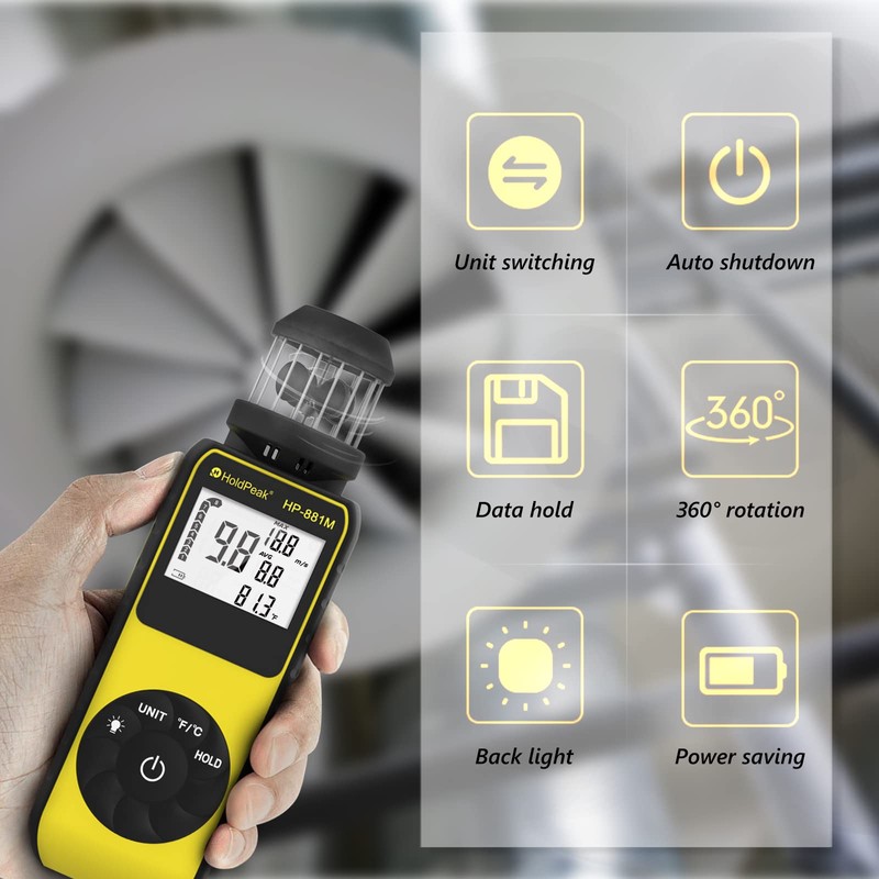 New Digital Anemometer Handheld Wind Speed Meter, HOLDPEAK 881M Digital