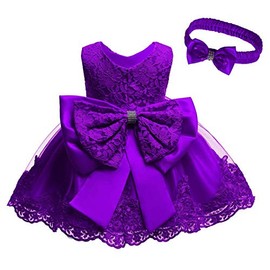 Baby Girls Baptism Christening Event Dresses Toddler Wedding Bridesmaid Clothes Lace Tutu Dress (Dark Purple,12M)