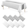 8Pack Disposable Plastic Tablecloths and Satin Table Runner Set White