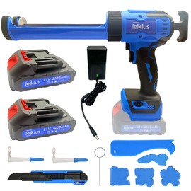 Leikius Electric Caulk Gun with LED Light, 6 Speed Adjustment for Kitchen Bathroom Filling, Sealing,Cordless Caulking Gun with 2x 2000mAh Batteries,Charger, Caulk Finish Tools,Nozzle and Knife