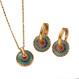 Collar y Arracadas de Aro de Oro, 2 Unidades Color Terracota Vintage Estilo Joyería para Mujer Regalos Día de San Valentín