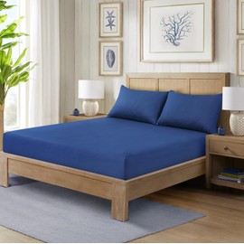 CHARKHAH Polycotton Fitted Sheet for Single Double King Super King Bed 200 Thread Count Anti Wrinkle Plain Bedding 25 cm Extra Deep Fitted Sheets Cover with Elastic Edges (Royal-Blue, Double)