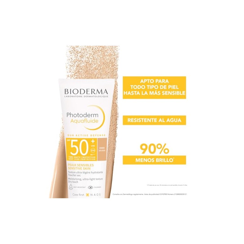 BIODERMA, Protector Solar, Photoderm Max Aquafluido Tono Dorado, FPS50+, Sensación