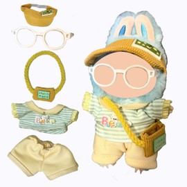 A Clothes Suit for 17cm Dolls,Five-Piece Set,just are a Sun hat, a Crossbody Bag, Glasses, a top and Trousers (Glass)