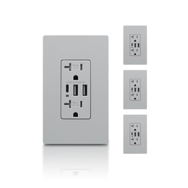 TOPELER 4 Pack USB Outlet, 30W 6.0A USB Wall Sockets with Type A & C Port, Duplex 20 Amp Tamper-Resistant Electric Outlet with 3 USB Ports, Screwless Wall Plate Included, UL Listed, Grey