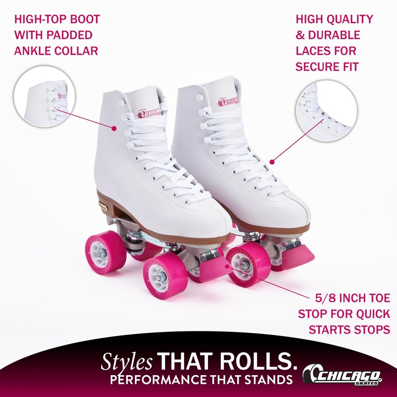 CHICAGO Skates Premium White Quad Roller Skates for Girls and
