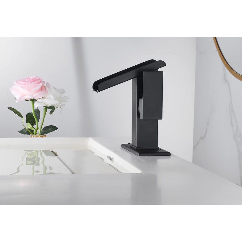 Bathroom Sink Led Faucet Waterfall Spout Black RGB 3 Colors
