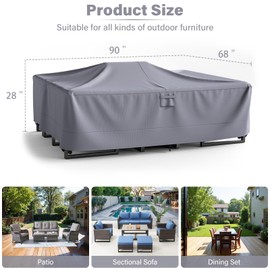 Artfurniz 90" L x 68" W x 28" H Patio Furniture Covers - Heavy Duty 600D Outdoor Furniture Covers Waterproof for Most 5 Peice Patio Furniture Set, Sectional Sofa and Dining Set - Gray