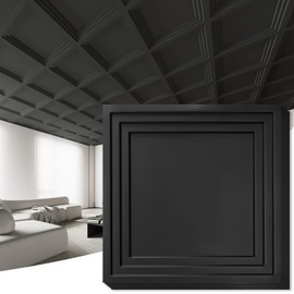 Art3d 12-Pack 24x24 Inch PVC Waterproof Drop Ceiling Tiles for Home Décor - 2x2 ft 3D Modern Ceiling Panel for Suspended Grid, Black
