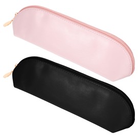 Nogeqi Makeup Brush Travel Holder, Portable Leather Make up Brush Bag for Women, Small Cosmetic Pouch with Zipper for Travel Outdoor(Rose Pink, Black)