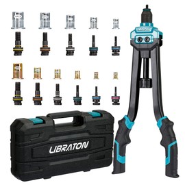 LIBRATON 16" Rivet Nut Tool, Rivet Nut Gun, Hand Rivet Nut Setter with 110PCS Rivet Nuts, 11PCS Metric & SAE Interchangeable Mandrels and Carrying Case, Easy Replace