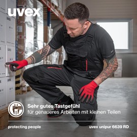 Uvex unipur 6639, 10 pairs, assembly gloves for dry and slightly damp areas, light, sensitive and dirt-resistant, red, black, size 09/L