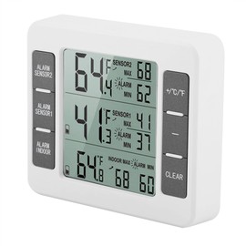 Wireless Digital Freezer Fridge Refrigerator Thermometer Temperature Monitor Sensor Indoor Outdoor Audible Alarm LCD Screen Display with 2 Remote Control