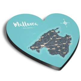 1x Heart MDF Magnet 6cm - Mallorca Holidays Compass Map - Fridge Locker Office Whiteboard Toolbox #60412