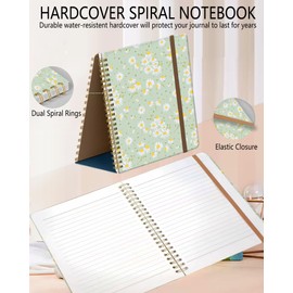 DHGPTS Spiral Journal Notebook, A5 Cute Notebooks for Women Men, College Ruled Hardcover Notebook for Work & Note Taking, 60 Pages Double-Wire Journals for Writing, Cute Daisy