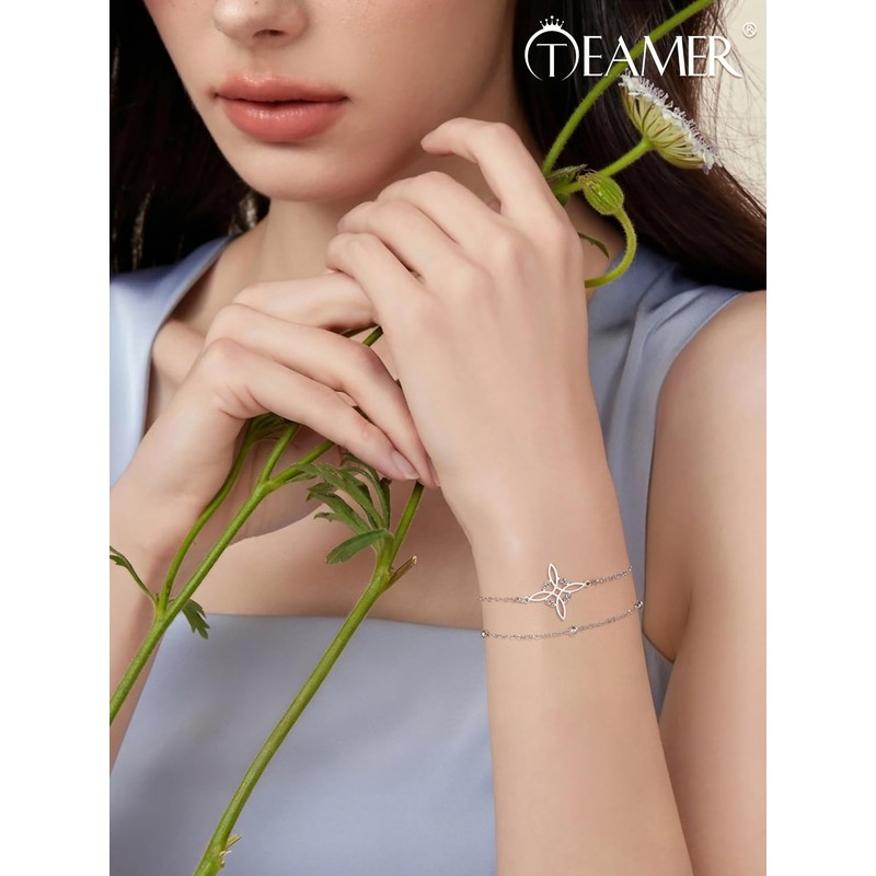 TEAMER Dainty Witches Knot Bracelet Stainless Steel Adjustable Double Layer