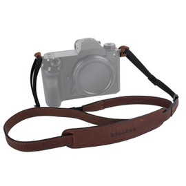 MUZIRI KIINOKOO Camera Strap Genuine Leather with Nylon Belt - Adjustable Shoulder Neck Strap Comes with Triangular Rings for Most of Digital Cameras- Length 90cm to 140cm - Coffee