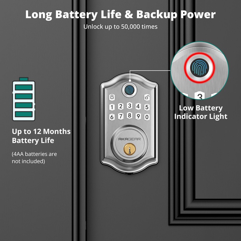 AkaGear DS10 Fingerprint Door Lock - Keyless Entry Door Lock,
