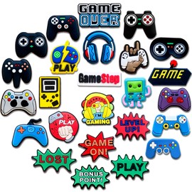 24 40Pcs Gaming Shoe Decoration Charms for Croc Clog, Video Game Charms Accessories for Adults Teen (Black)