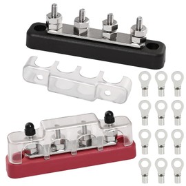 GMHLLES 12V - 48V Bus Bar 2 PCS Power Distribution Block Bus Bar Terminal Block DC Bus Bar Single Terminal Insulated Junction for Cars RVs Ships Yachts (Red and black set with terminal blocks)