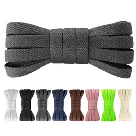 Yusimu Flat Shoelaces - 8 mm Wide High Quality Replacement Shoe Laces for Women, Men and Children, Suitable for Trainers, Sports Shoes and Casual Shoes, Grey