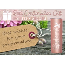 Onebttl Confirmation Gifts for Teen Girls, Skinny Tumbler - 20oz/590ml Double Wall Vacuum Insulated Stainless Steel Cup with Lid, Straw& Brush, Confirmed in Christ, Rosegold