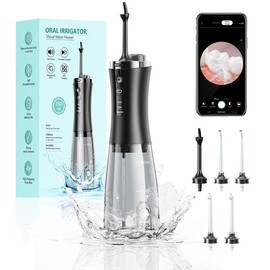 HOMEAST Grift Oral Irrigator Visual Water Flosser C2 with 10 MP Camera, IPX7 Water Tank, 2 Modes, 12 Gears, 350ML Portable Water Tank, Ideal for Gifts - White - Color: White
