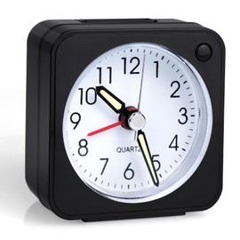 Vicloon Analogue Mini Alarm Clock, Analogue Alarm Clock with Night Light, Snooze Function, Silent, Portable Alarm Clock for Bedroom, Living Area, Office, Travel, Black