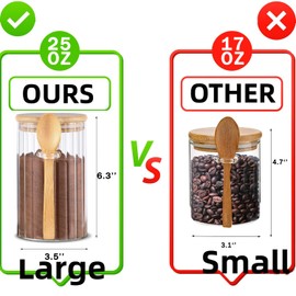 Steviieden 25 FL OZ Large Airtight Glass Jar with Bamboo Spoons Lids Overnight Oats Container Decorative Coffee Bar Food Storage Jar Cereal Nuts Salts Coffee Tea Flour Sugar Container Spice Jar