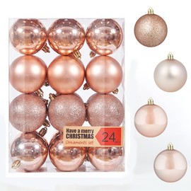 24 Christmas Ball Ornaments Rose Gold Christmas Tree Decorations Plastic Hanging Ball Decorative Bolas de Navidad (6cm/2.36inch) 4, 24pcs