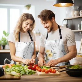 Dacawin Bird Aprons for Women Spring Flower Kitchen Apron Adjustable Neck for Cooking BBQ Painting