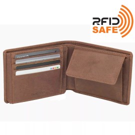 DiLoro Mens Leather Wallet Bifold Flip ID Section Coin Compartment RFID Safe