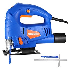 Jigsaw, 5.0Amp SORAKO Jig Saw Tool with 6 Variable Speeds, 4 Orbital Sets, Bevel Cutting: ±45°, Max Cutting Depth 60mm for Wood, 800-3000SPM, Corded Jigsaw with 2PCS Blades & Scale Ruler