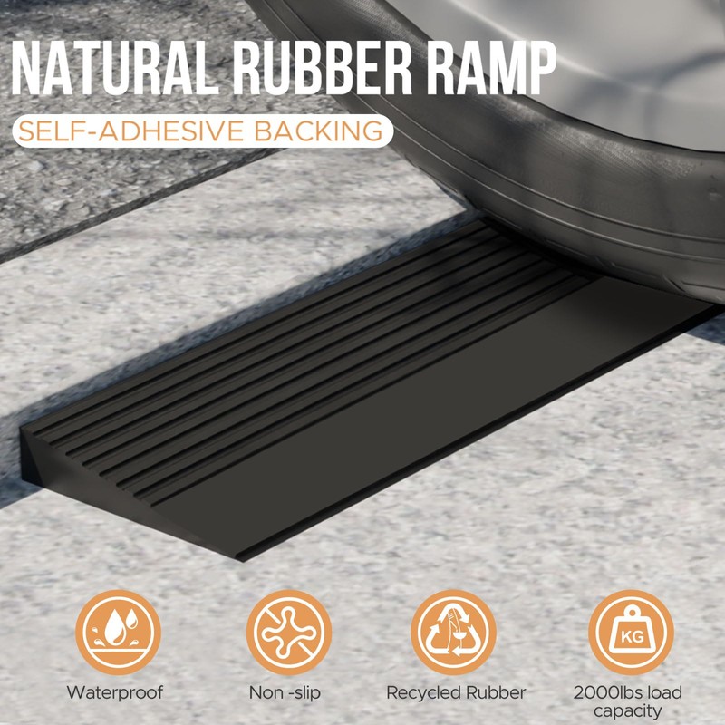 1" Rise Threshold Ramp, 35.4" Wide Natural Rubber Door Ramp