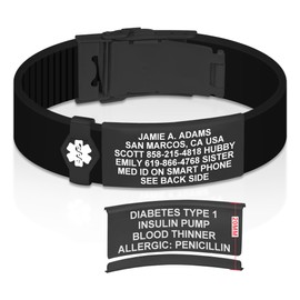 Divoti Divoti Custom Dual-Sided Engraved Silicone Medical Alert ID Wristband w/Security Clasp & Trim-to-Fit True Black Silicone Band w/Security Clasp - 20MM PVD Black/Red