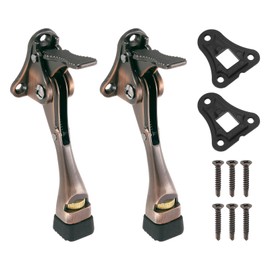 QUARKZMAN 4 Inch Kickdown Door Stop, One Button Pedal Door Stop, Height Adjustable Rubber Foot, (Red Bronze, Pack of 2)