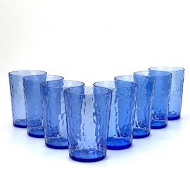 Yanglonghui 24-Ounce Plastic Tumblers (Set of 8), Reusable Plastic Mugs, BPA-Free Acrylic to Drink Mugs, Shatter Resistant, Textured Interior, Dishwasher Safe (Blue, 15 Ounce)